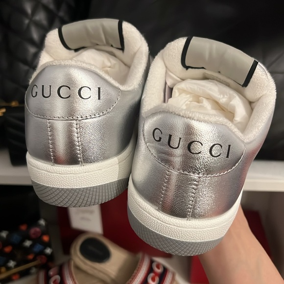 Gucci Screener Metallic Silver Sneakers - Picture 3 of 3